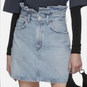 Agolde Lettuce Waist Light Blue Denim Mini Skirt Size 25